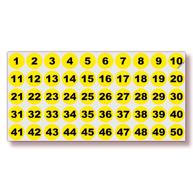 iSYFIX Yellow Consecutive Number Stickers â€“ 1 to 50, 1-inch, 1 Set â€“ Vinyl Self Adhesive Premium Decal Ideal for Inventory, Storage, Organizing, Boxes, Bins, Toolbox, Lockers & More, Indoor/Outdoor - Image 1